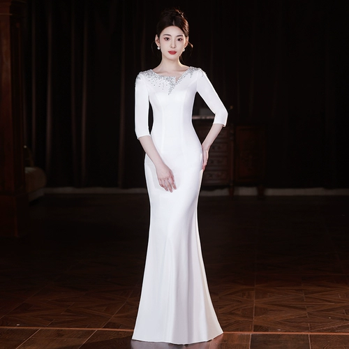 Белое вечернее платье, элитная юбка, французский стиль, крой «рыбий хвост»