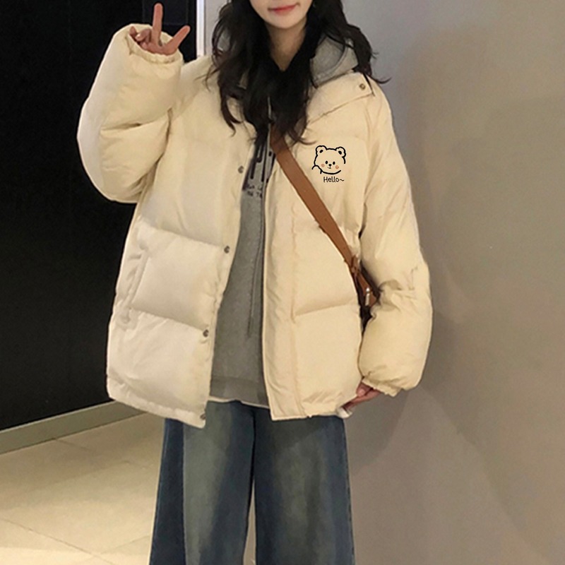 Зимняя пуховая куртка с хлопковой подкладкой, женская куртка с милым медвежонком, корейская куртка с хлопковой подкладкой, свободная толстая куртка с хлопковой подкладкой, толстая темно-белая куртка