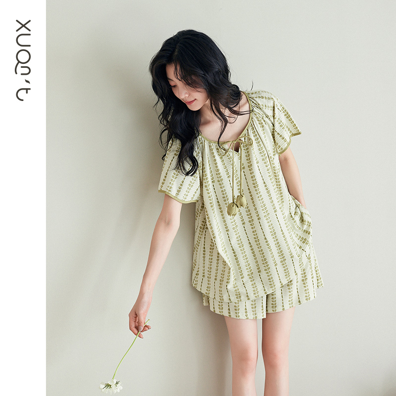 Сюань Чжитин [тип прохладного ощущения] пижама женские летние шорты с короткими рукавами из чистого хлопка, тонкая модная одежда высокого класса для дома