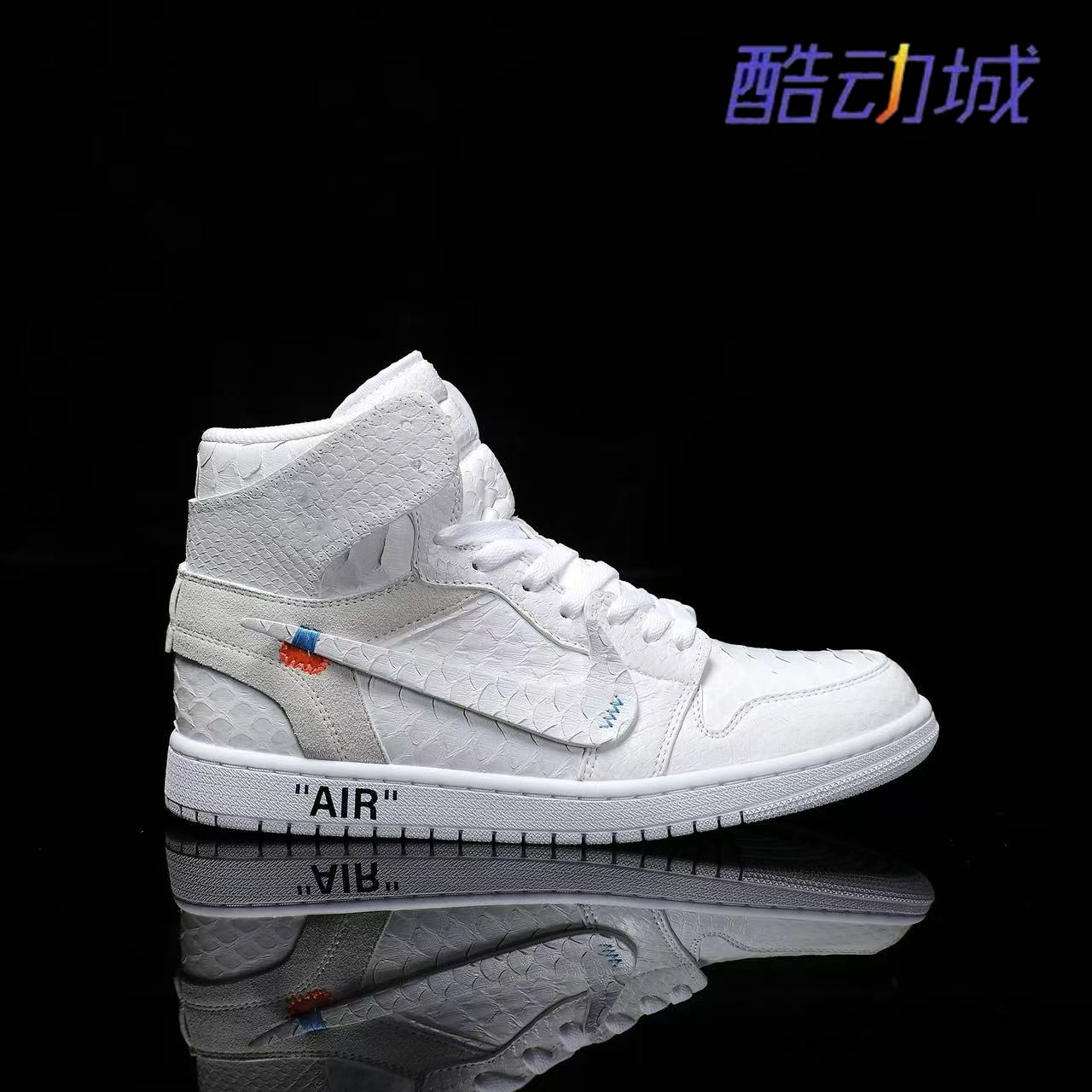 Nike Nike 【Кроссовки на заказ】 Air Jordan1 из чистой белой кожи питона-пара модных туфель с высоким берцем