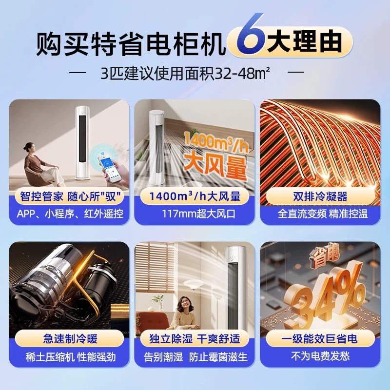 Компания AUFIT air conditioner OAKS (AUX) производит крупную вертикальную корпусную машину мощностью 3 л.с. с первоклассной энергоэффективностью и частотным преобразованием для гостиной и домашнего хозяйства