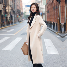 Off white double-sided cashmere coat for women's mid length 2023 new winter suit collar slimming woolen coat