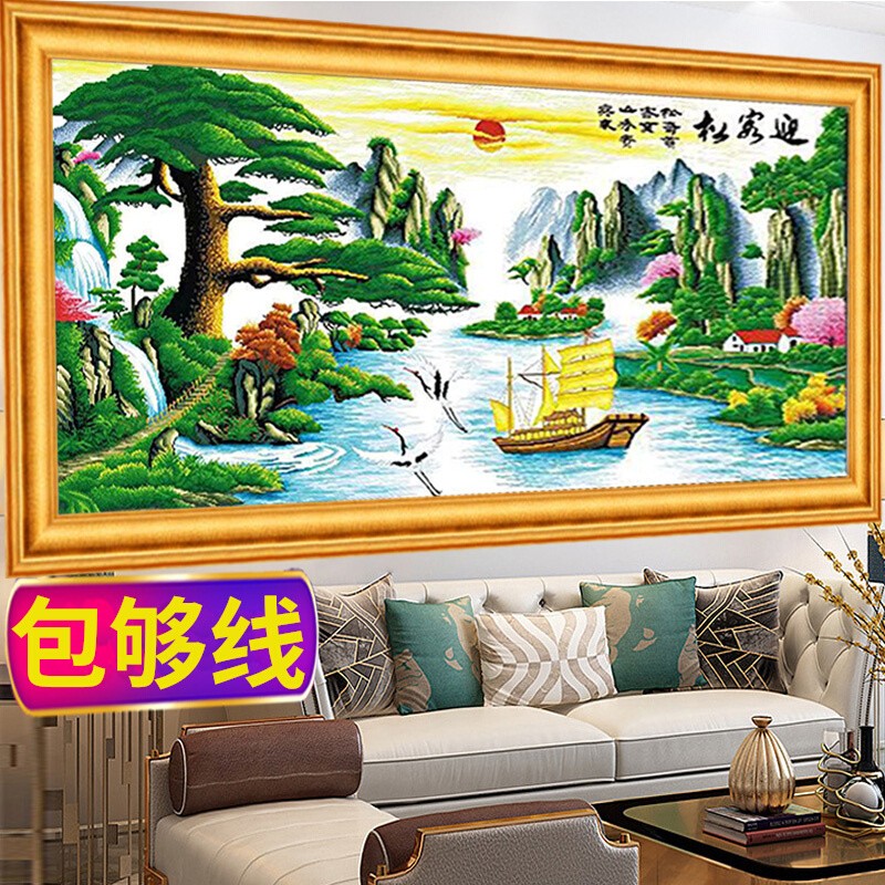 Приветливая сосна, вышитая крестиком, полностью вышитый пейзаж, новая атмосферная гостиная с набивным рисунком из хлопчатобумажной нити