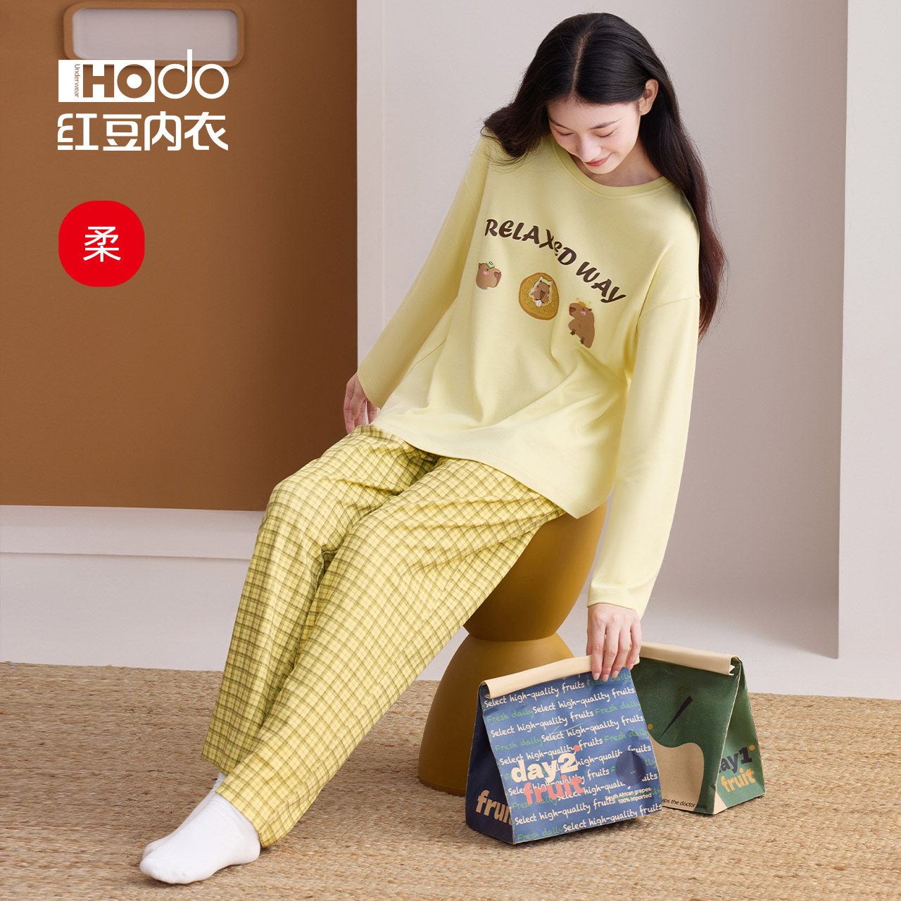 Pure cotton pajamas red bean capibala womens home wear
