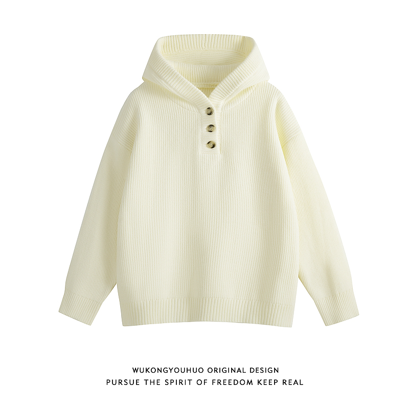 悟空 В наличии ретро модный брендовый свитер с капюшоном на пуговицах для мужчин и женщин , осенний свободный пуловер для пары в ленивом стиле , свитер