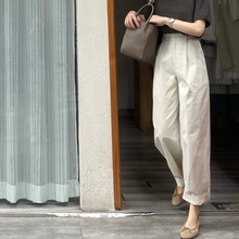 High waisted Korean version workwear pants, women's long pants, white wide leg pants