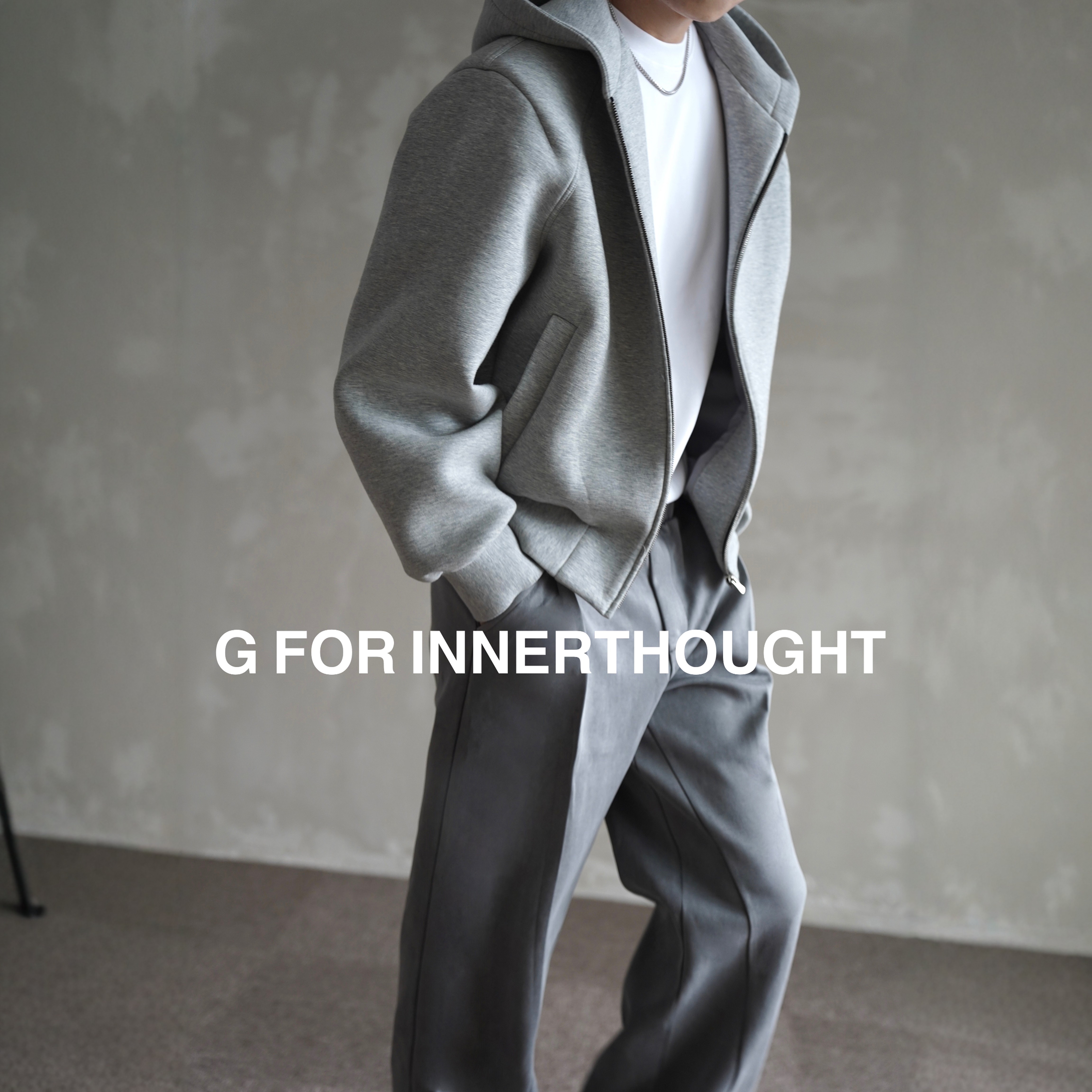 G FOR INNERTHOUGHT хлопковый смешанный двухслойный кардиган с капюшоном на молнии, свитер, куртка, серый мужской
