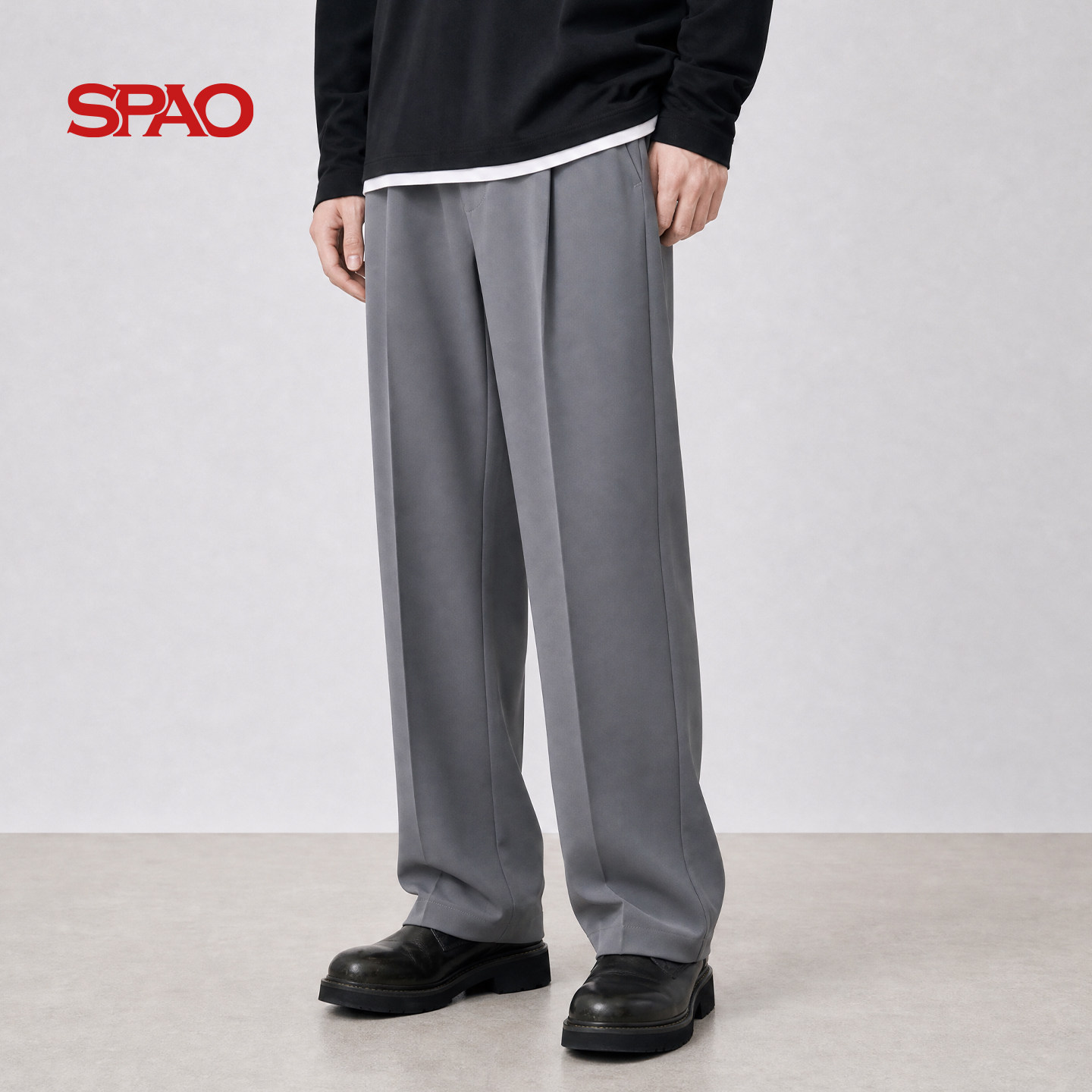 SPAO, серые высококачественные брюки в складку, мужские осенние 2026, новые свободные универсальные повседневные брюки для пригородных поездок, мужские