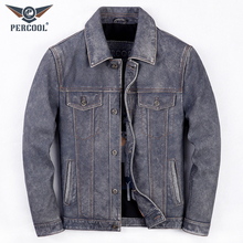 2024 New genuine leather jacket for men's top layer cowhide slim fit short motorcycle leather jacket retro distressed lapel jacket