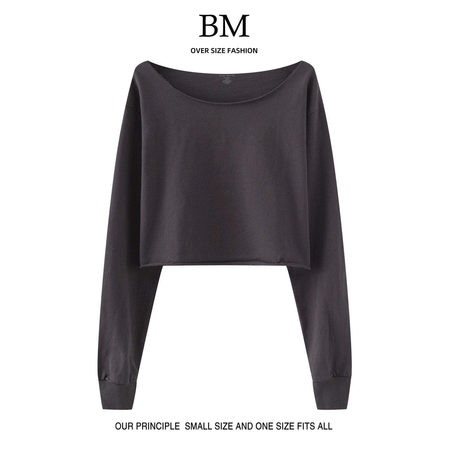 BM Fashion Autumn New Solid Color Large Neck Curled Pullover BM Sweatshirt American Retro Short Top Women