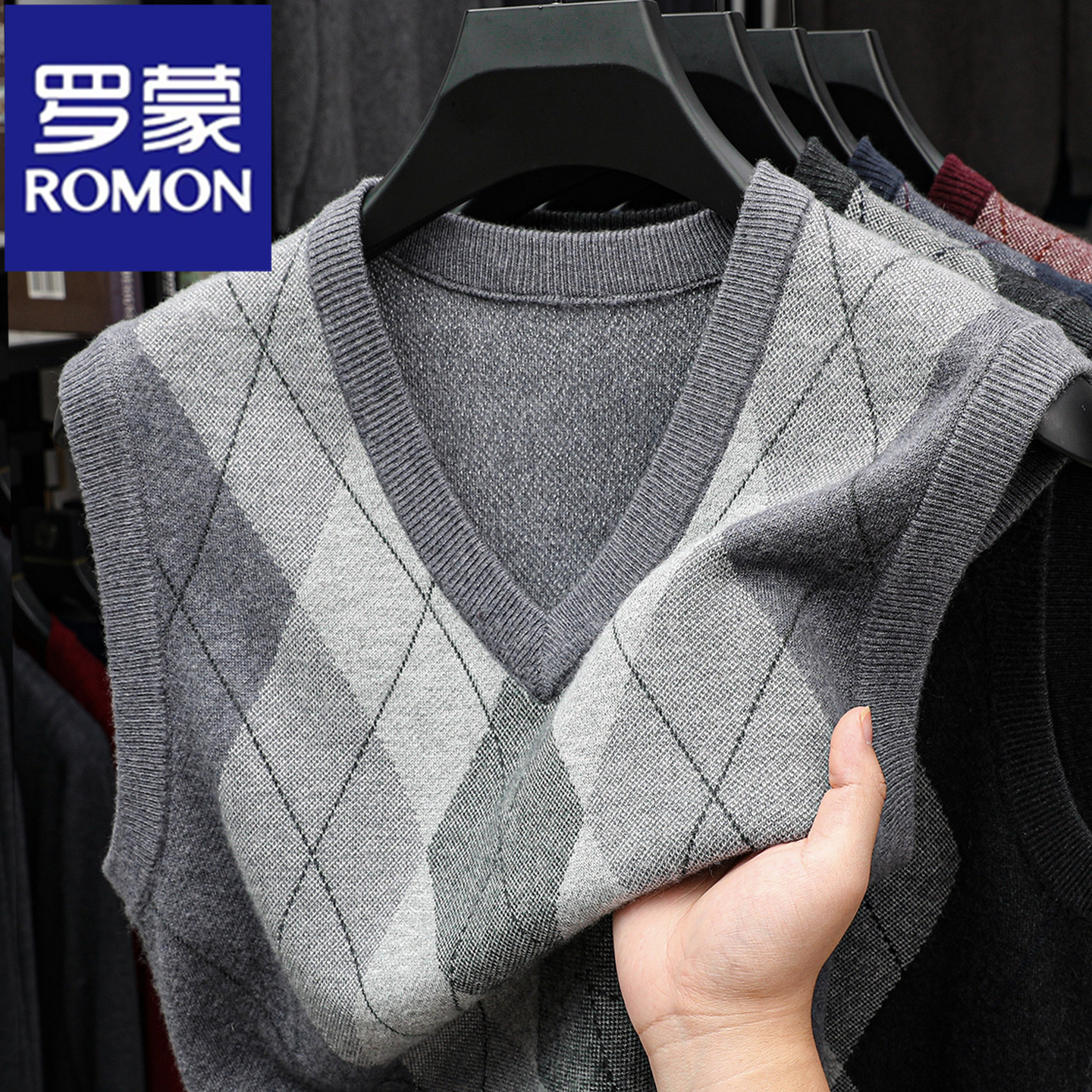 Romon/ жилет из натуральной 100% чистой шерсти, мужской жилет с V-образным вырезом, осенне-зимний теплый топ, повседневный свитер, жилет