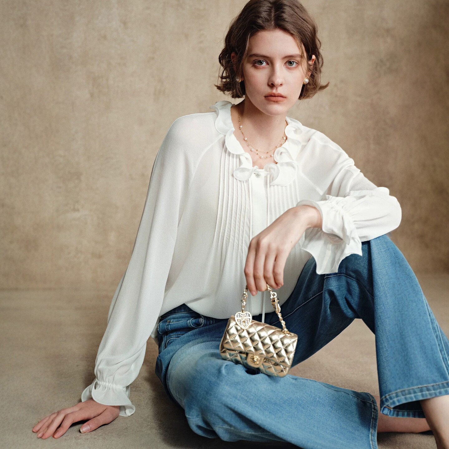 "Victoria 2.0" 19mm Silk Ruffled Baroque Luxury Blouse for Women, Long Sleeve White Shirt