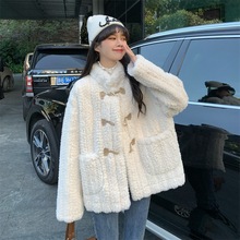 YOYU pomelo home imitation fur Korean style lamb cashmere small fragrant coat for women with added velvet and thick cotton jacket for winter warmth