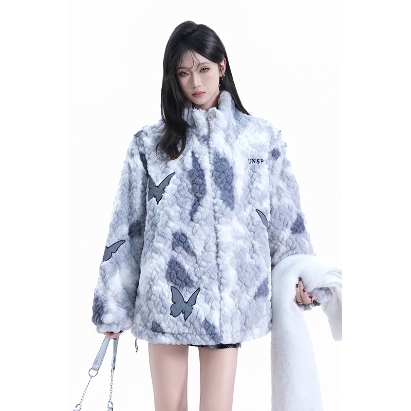 kk soul American heavy tie-dye butterfly, мягкое восковое хлопковое пальто из овечьего флиса, женское теплое зимнее хлопчатобумажное пальто с воротником-стойкой