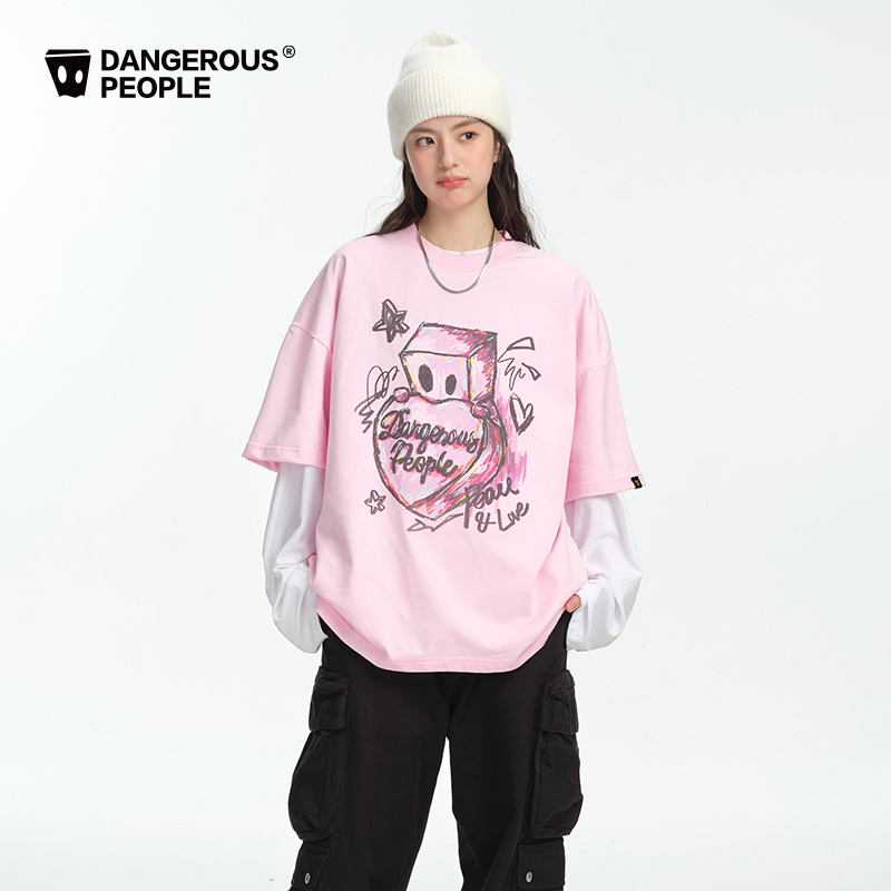 Dangerouspeople Xue Zhiqian dsp забавная футболка с ручной росписью и граффити для повседневной пары, универсальная футболка с круглым вырезом и короткими рукавами