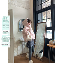 Zhi Qing Korean version duck down pink hooded short down jacket for women in autumn and winter, new slim fit and warm bread jacket