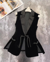 Trendy buckle suit collar slimming velvet vest woman