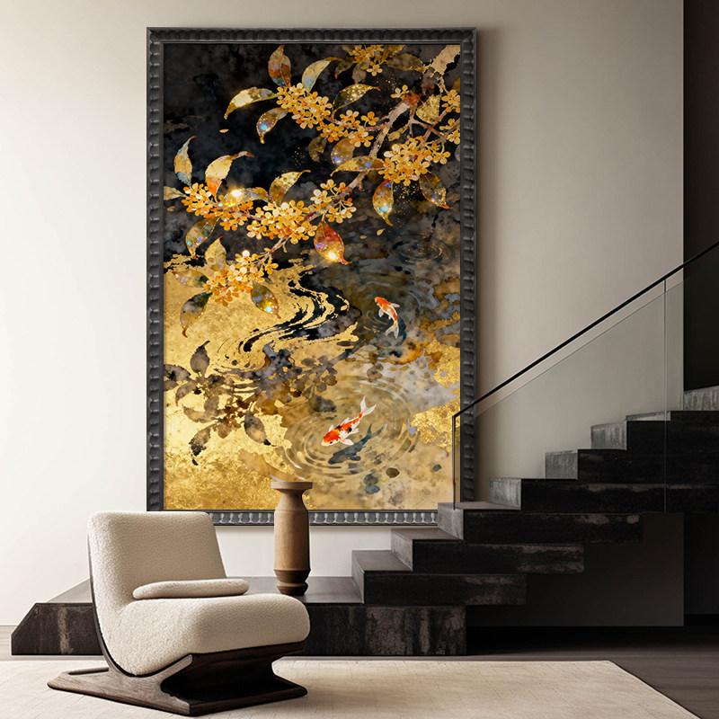Koi golden gui light роскошная ретро ручная роспись маслом с хорошим смыслом, картина для украшения крыльца в средневековом стиле, подвесная картина для гостиной