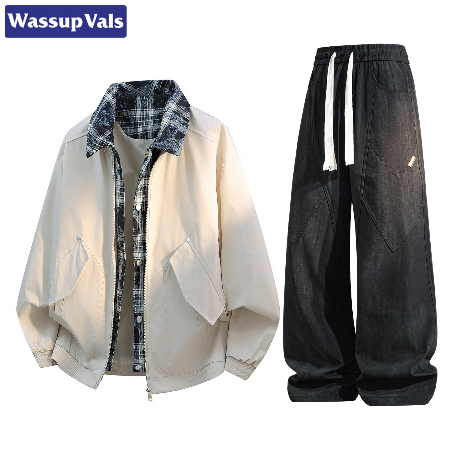 WASSUP VALS, поддельный пиджак-двойка, мужской весенне-осенний костюм большого размера tide, брендовый свободный костюм-двойка плюс жир для увеличения