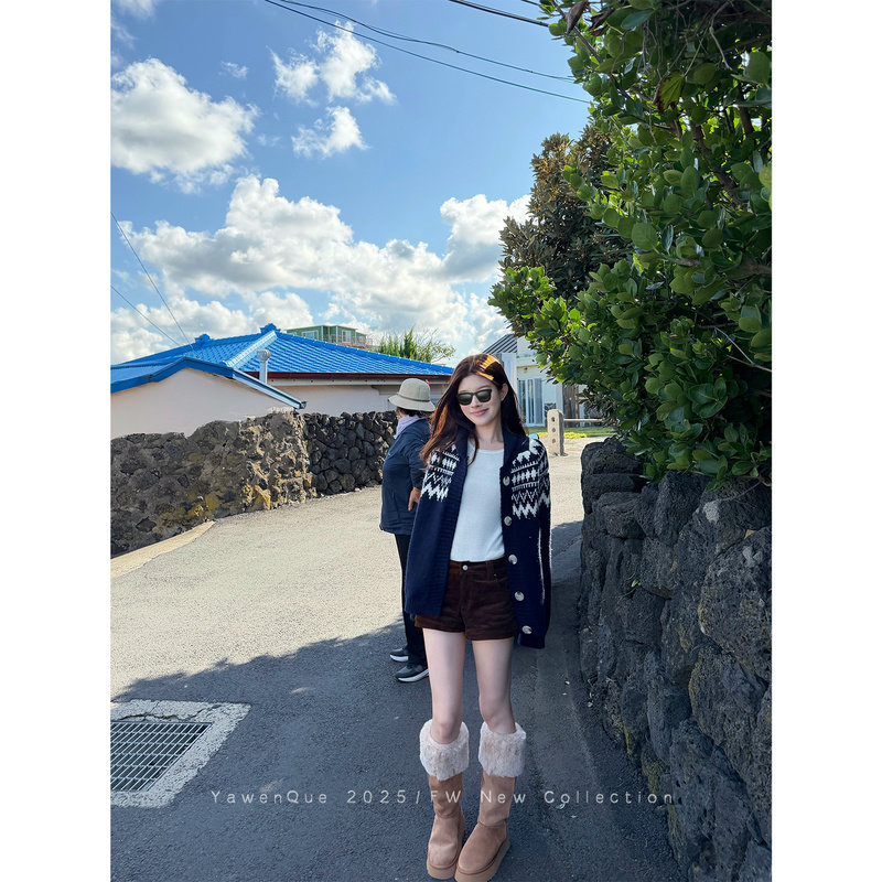 Свитер Que Yawen Yawen Fair Isle, осенне-зимний контрастный свитер в ленивую полоску, повседневный свободный вязаный кардиган, куртка для женщин