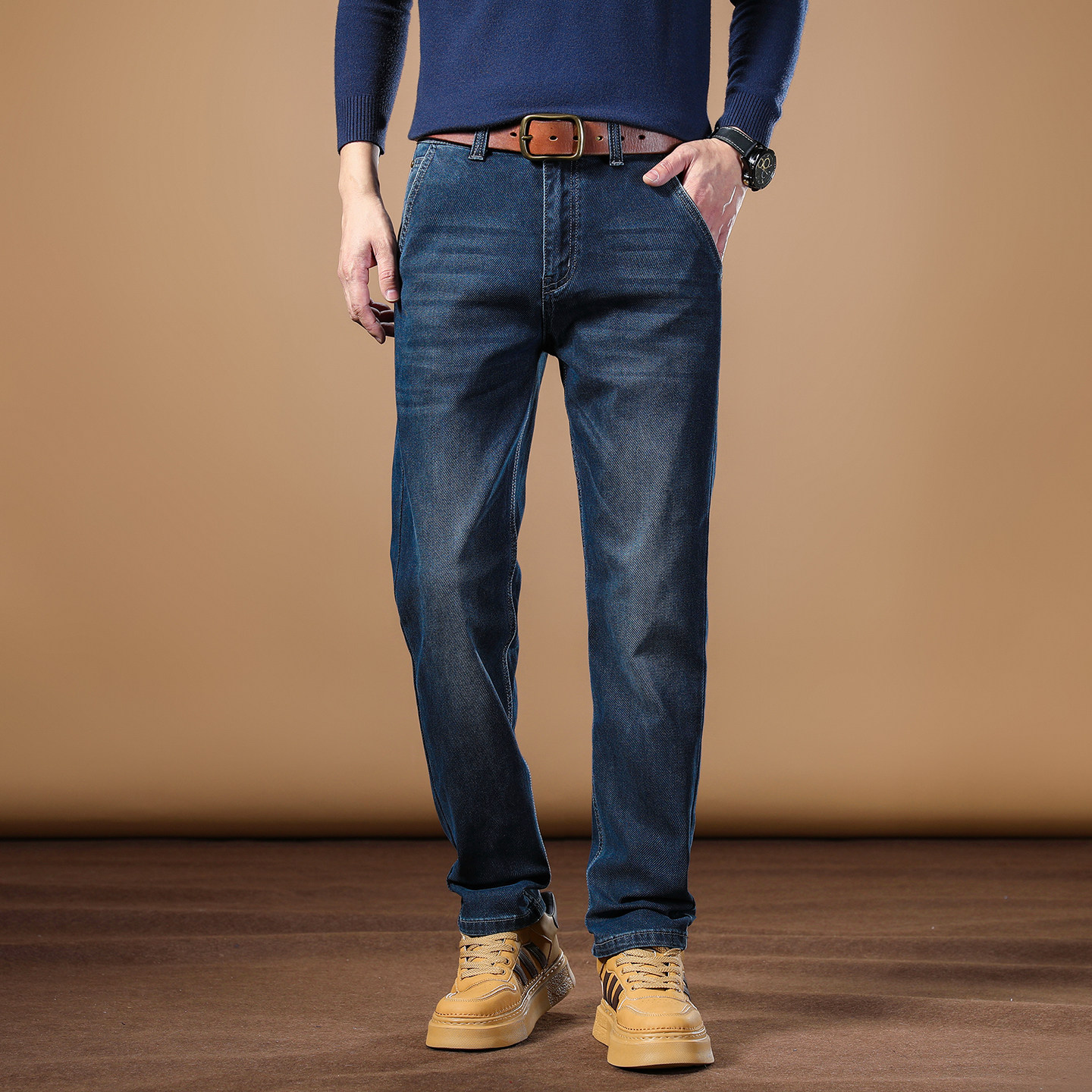 Italian high-end 2026 new men's jeans slim fit straight leg elastic men's pants trendy brand casual pants men