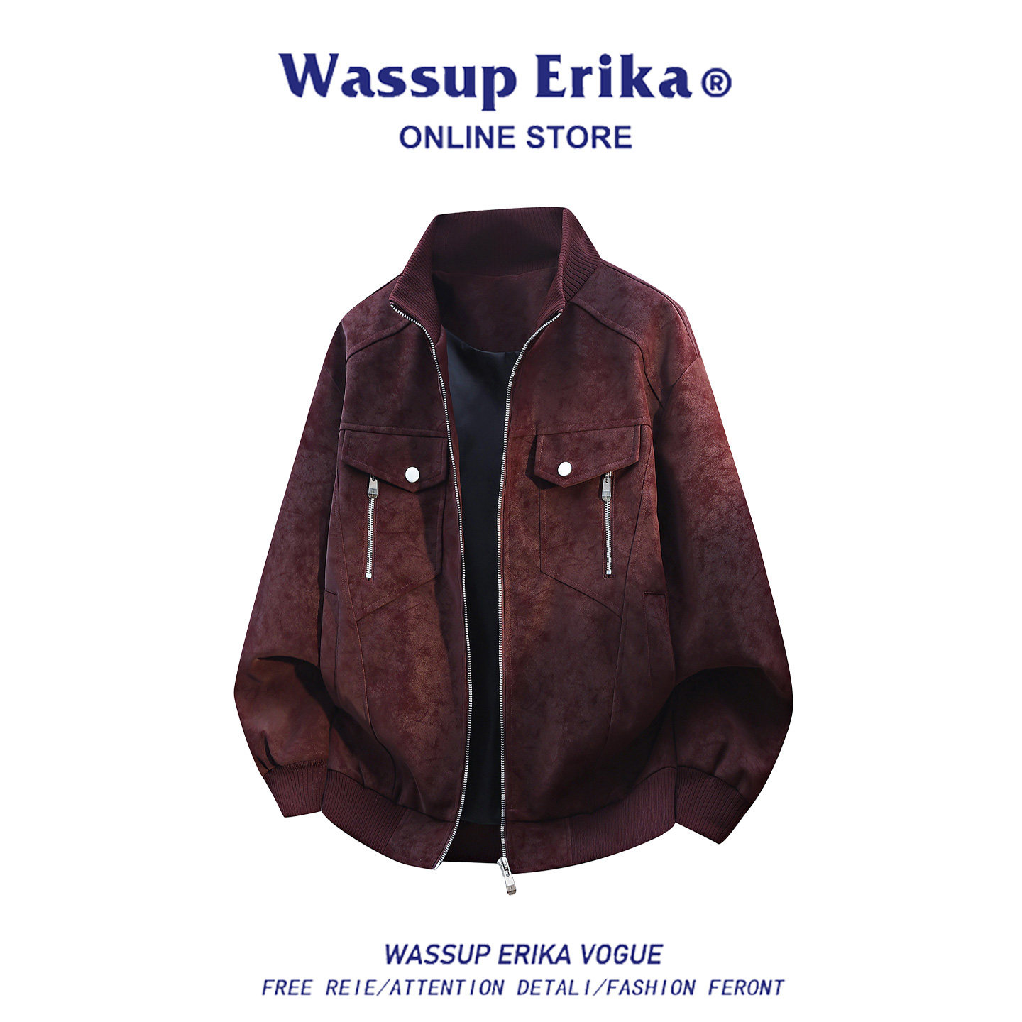 Мужская и женская куртка с бейсбольным воротником WASSUP ERIKA, осень 2026, американская уличная куртка из искусственной кожи, мужская
