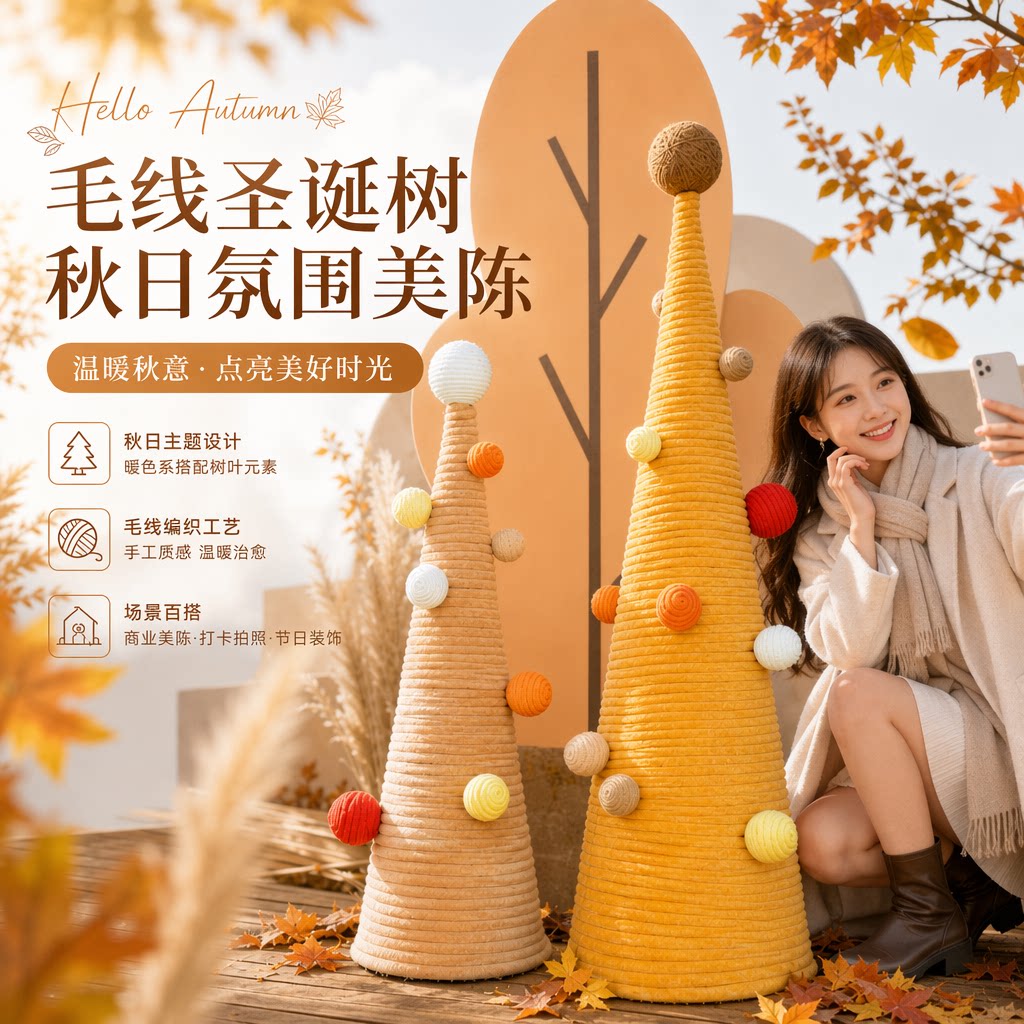 Осенне-зимняя большая шерстяная рождественская елка Meichen customized shopping mall с видом на коммерческую улицу, сетчатый макет знаменитости, реквизит для макета