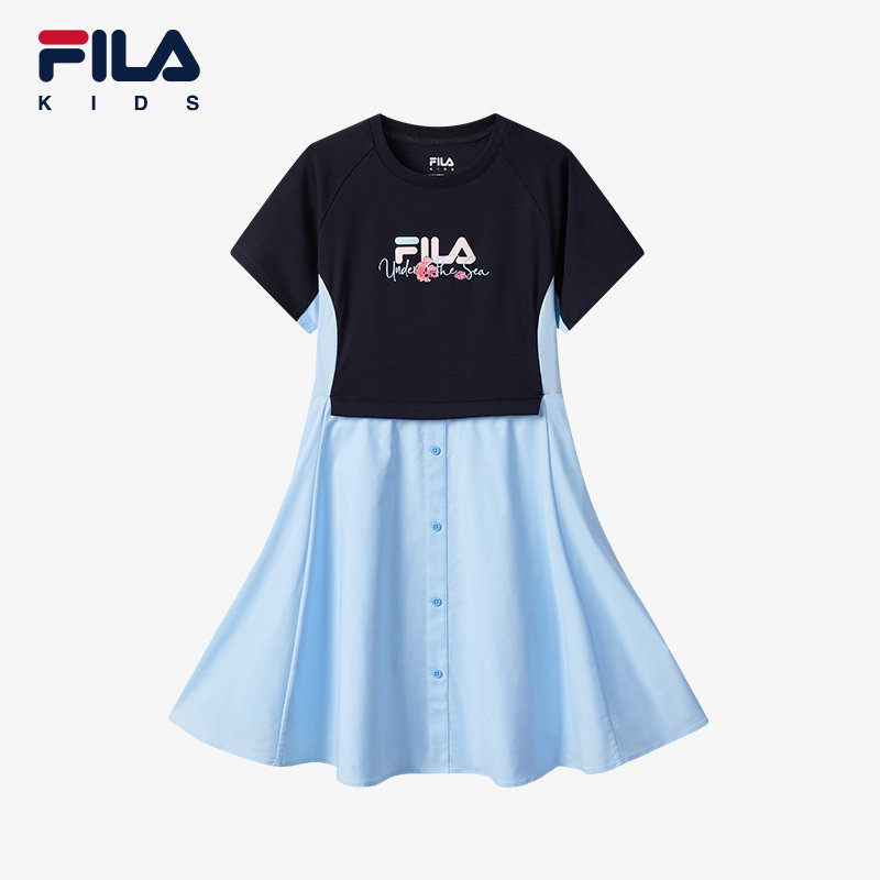 FILA/ детская одежда, детская длинная юбка, коллекция 2024 года, летняя новая стильная детская юбка большого размера для девочек, тканое платье на пуговицах