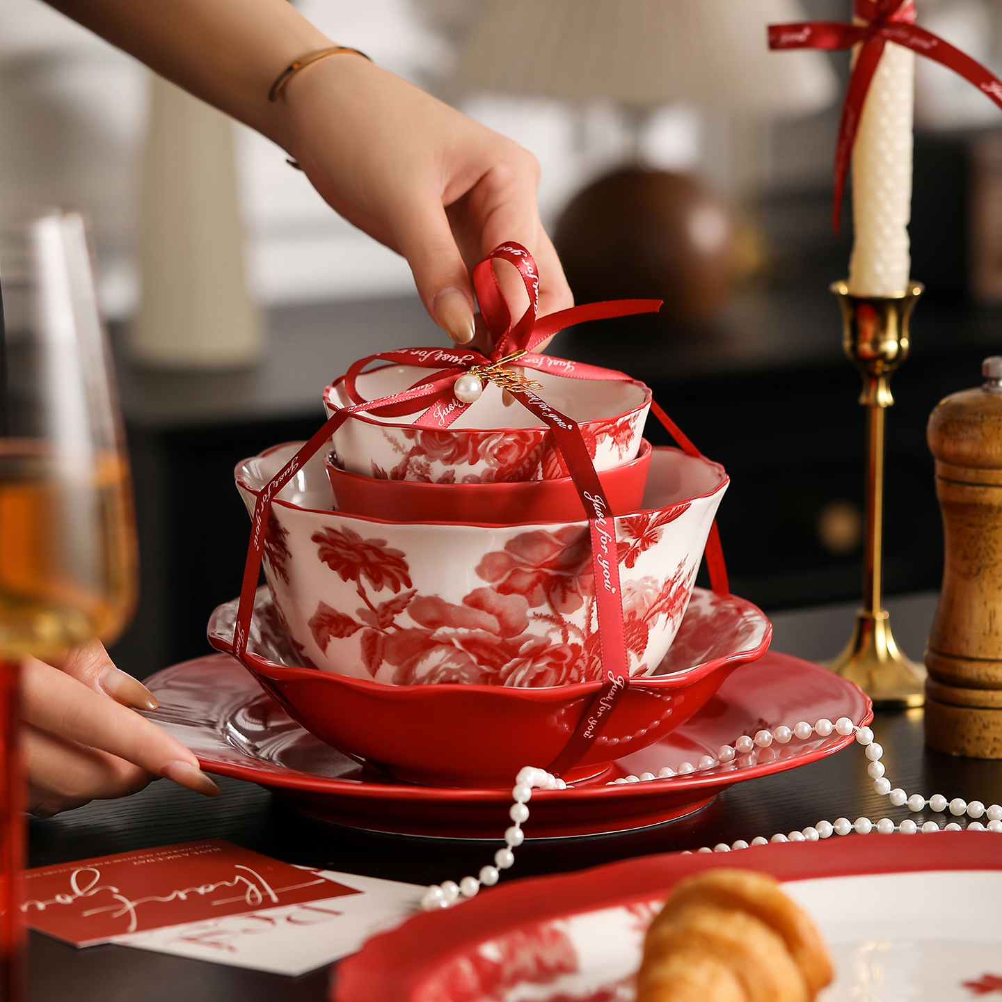 Набор посуды Man Time French retro rose с розами, бытовая легкая роскошная высококачественная посуда на новоселье, Новый дом, свадебный подарок