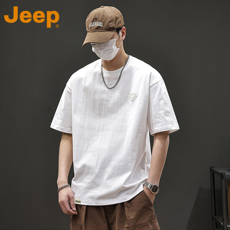 JEEP Американская тяжелая футболка с короткими рукавами Jeep, мужская летняя свободная хлопковая футболка бренда tide для мальчиков с круглым вырезом и короткими рукавами