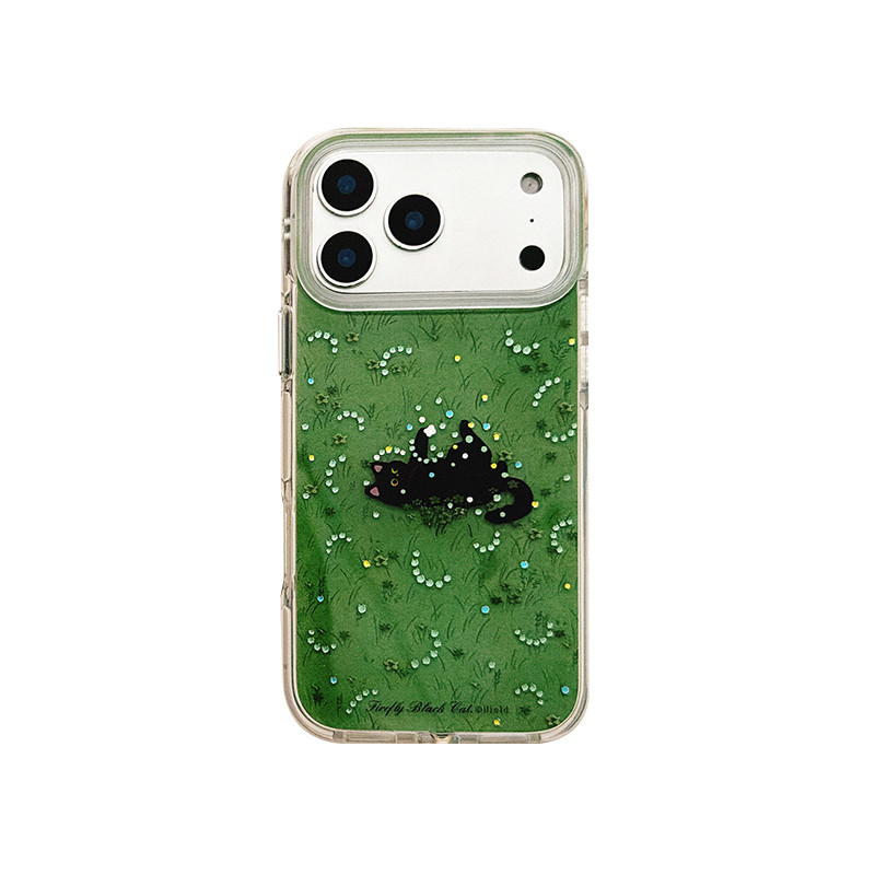 UFULL :) 适用苹果17pro手机壳ins绿色草地玩耍黑色猫咪iphone18promax新款链条15/16水钻14少女心13硅胶外壳