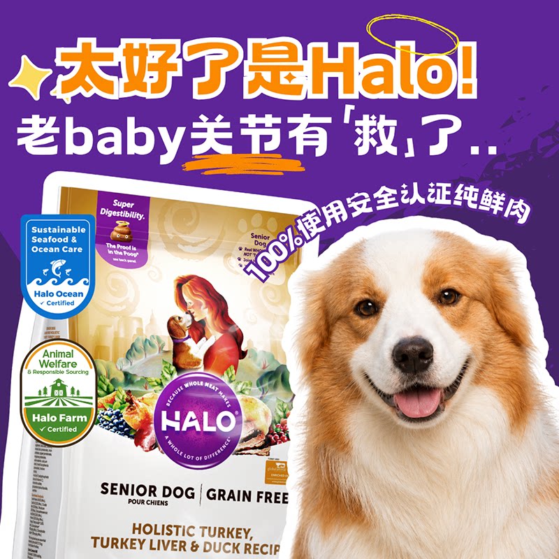【Halo Natural Halo】 Беззерновой корм для собак пожилого возраста для защиты суставов в пакетиках