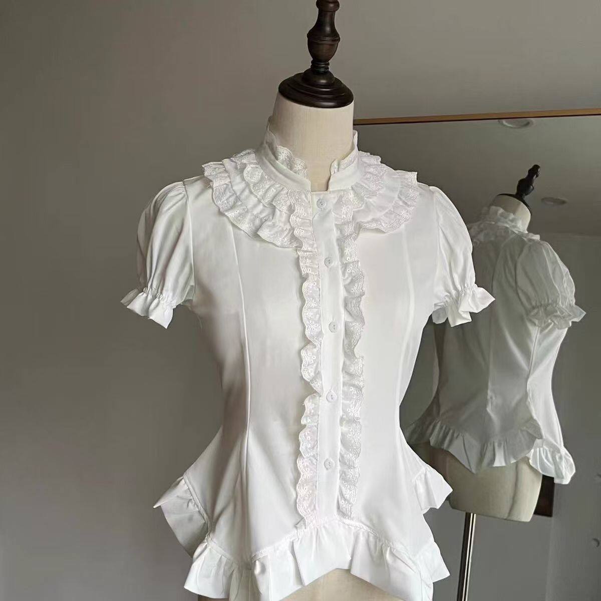 White Gothic Lolita Innerwear Subculture Summer Short-Sleeved Slim Fit Niche Gay Boy Prince Outfit Lolita Shirt