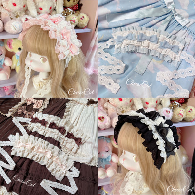 taobao agent 【芝士猫手作】原创百搭doll感洋娃娃lolita小物头饰棉布蕾丝发带
