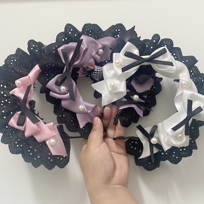 taobao agent 原创女仆蝴蝶结发箍头饰少女日系可爱暗黑粉黑紫库洛米黑白Lolita