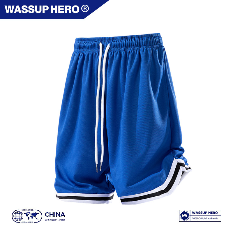 Американские баскетбольные шорты WASSUP HERO, летние мужские и женские спортивные брюки с пятиточечной строчкой контрастного цвета и сетчатыми отверстиями для бега