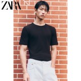 Осенние новинки ZARA2025, мужская черная приталенная базовая футболка с круглым вырезом и короткими рукавами 5584401 800