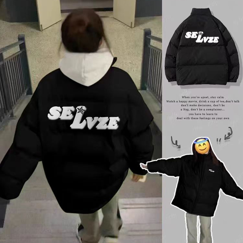 Черная студенческая куртка средней длины на плотном пуху с хлопковой подкладкой, женская осенне-зимняя куртка с воротником-стойкой, плюс бархатная теплая куртка с хлопковой подкладкой, плюс размерный ряд.