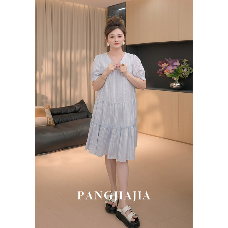 【Fat Jiajia】 Женское платье с коротким рукавом Fat mm plus размера cool daughter, летнее свободное платье с тонкой длинной юбкой