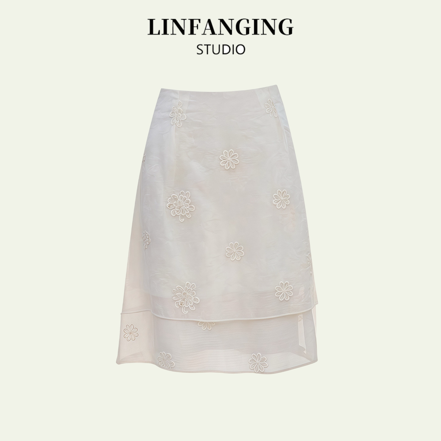 Сетчатая юбка LINFANG с цветочной вышивкой в стиле тяжелой промышленности, трапециевидная юбка с высокой талией, нишевый дизайн, пригородный темперамент