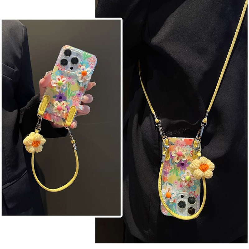 Xihama diagonal long rope colorful flower suitable for Xiaomi 15S Pro phone case 13 Supreme 14 Ultra Japanese and Korean 17pormax anti-drop Civi5Pro silicone 12x case Civi4 creative women's 9