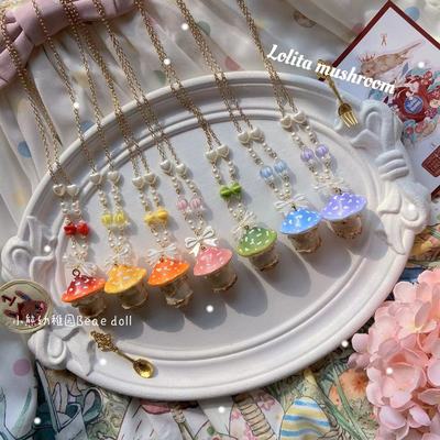 taobao agent 小熊幼稚园Lolita手作蘑菇项链可爱仿真蘑菇人形配饰cla系颈饰