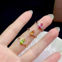 S925 Silver Plated 18K Gold Ring Nikko Japanese and Korean niche design style inlaid horse -eyed horse eyes 4*8mm color treasure