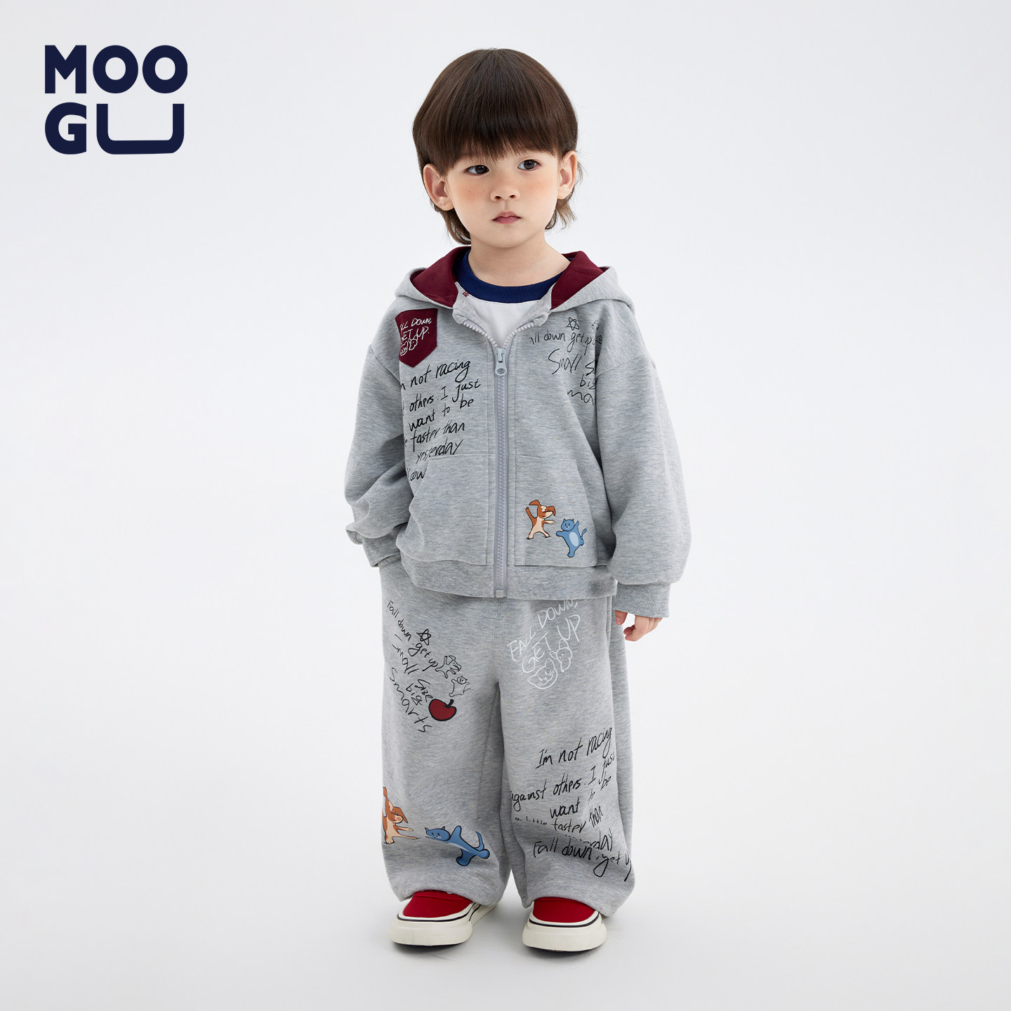 осенний костюм для мальчиков moogu, новинка 2026 года, модный красивый детский осенний повседневный костюм-двойка для малышей