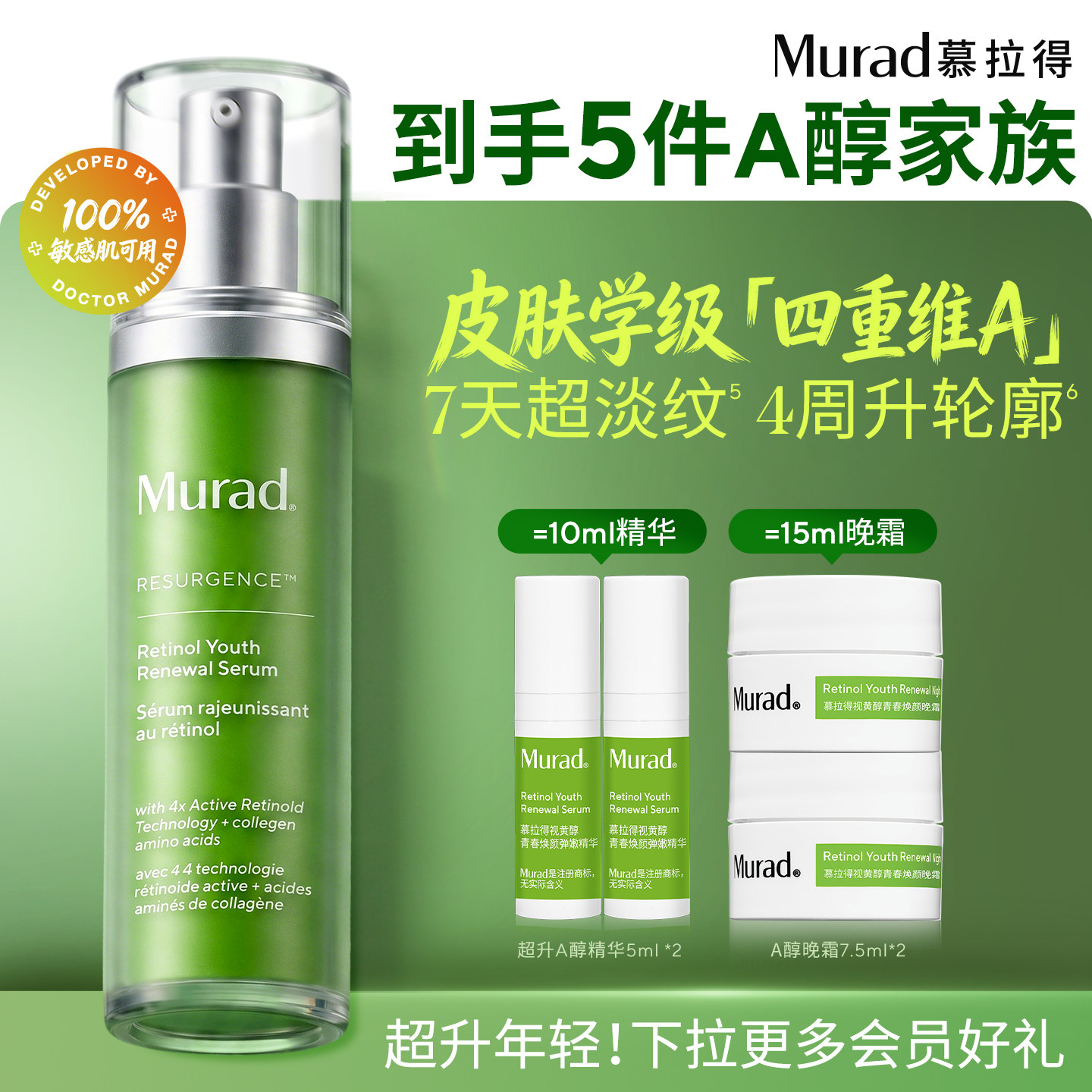 【Купить сейчас】 Murad Murad Super A Спиртовая эссенция для лица с ретинолом для чувствительных мышц, укрепляющая кожу против морщин.