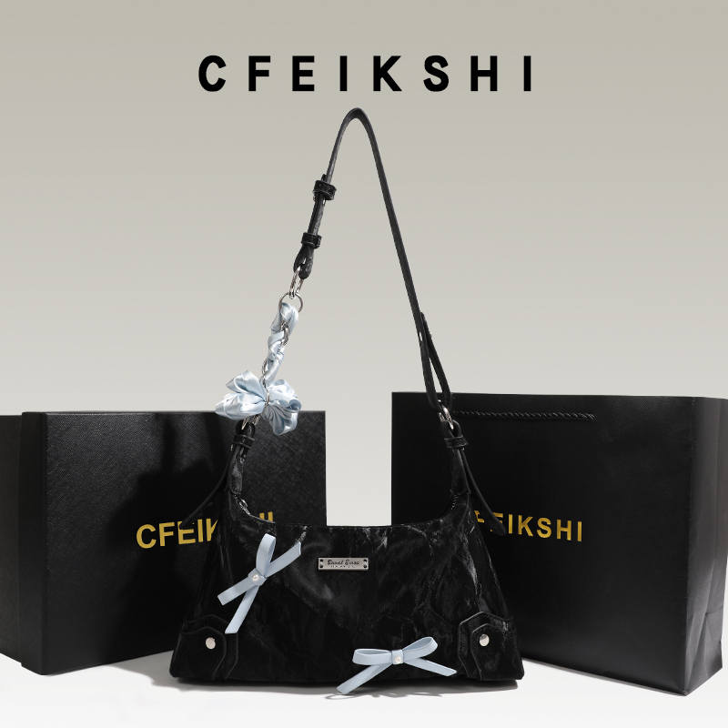 Брендовый магазин CFEIKSHI, нишевая текстурная сумка с бантом для горячих девушек, сумка-багет для подмышек, новинка 2024 года, сумка-мессенджер