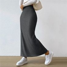 High waisted slim cut slit skirt女士高腰修身侧开衩针织半身裙