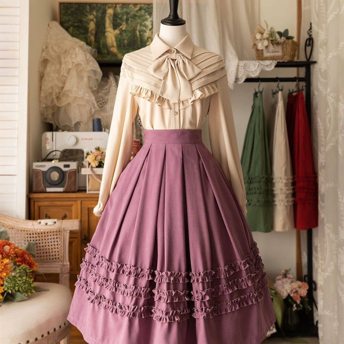 Lolita Shirt, Long-Sleeved Bow Shirt, Elegant CLA Style, Versatile, Vintage, Inner Wear for Women, Autumn and Winter