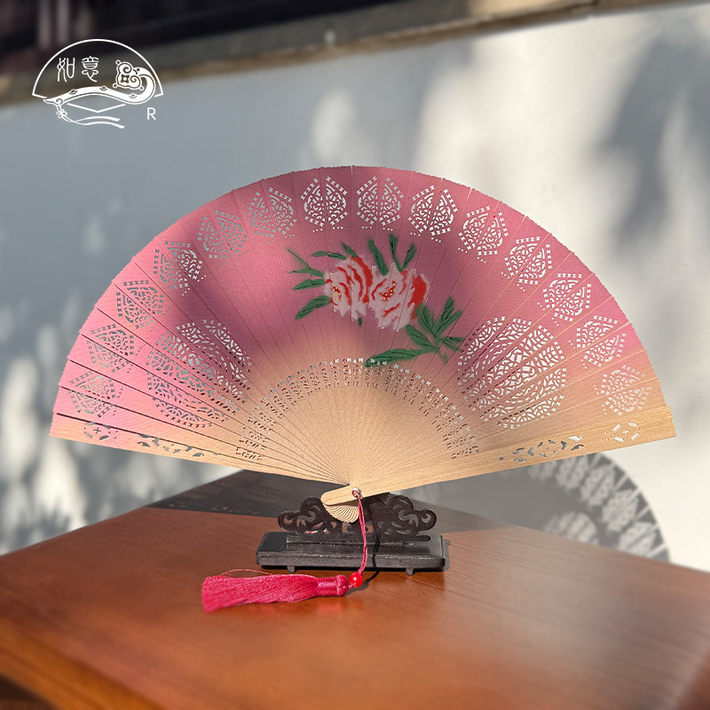 Веер Ruyi Craft Fan Сучжоу-Ханчжоу, фирменный веер из сандалового дерева Ruyi, складной веер в китайском стиле, культурный и креативный подарочный веер, полый веер в древнем стиле