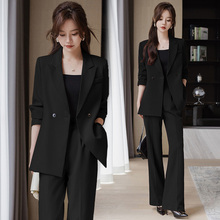 Black suit set for women's 2023 new autumn and winter professional temperament work clothes, formal attire, high-end feeling suit jacket